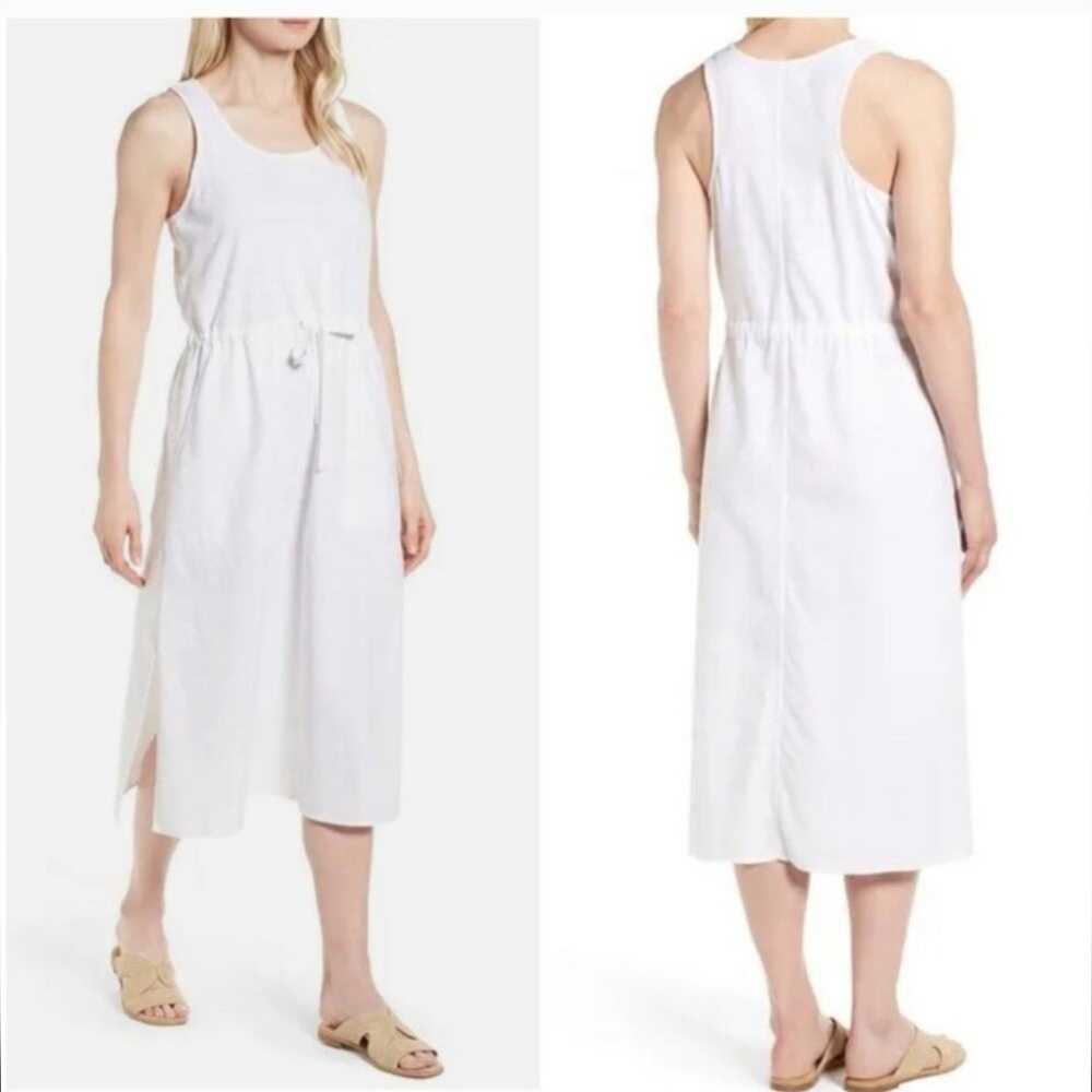 Eileen Fisher Drawstring Organic Cotton Midi Dress white size XL NWT - Picture 1 of 6